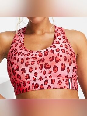 Tommy Hilfiger Pink and Red Leopard-Print Sports Bra